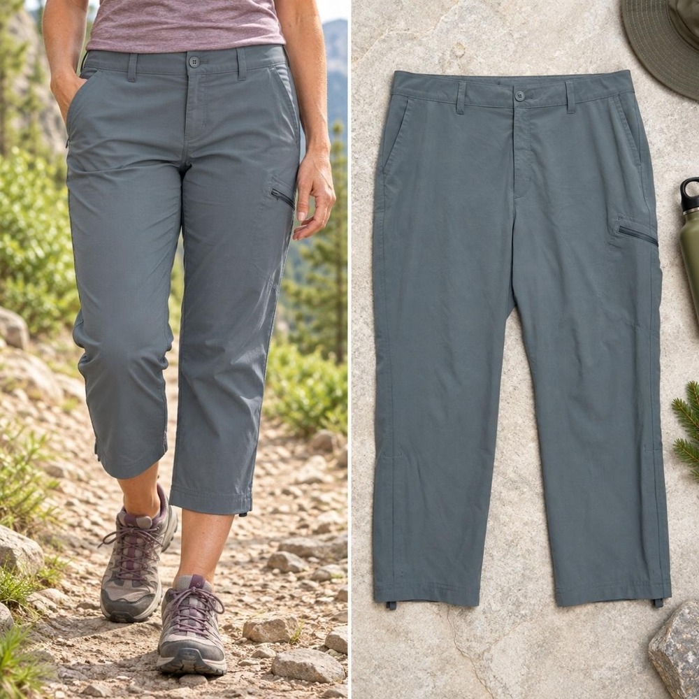 Eddie Bauer Stretch Ripstop Crop Pants Women's 14 Blue Gray Hiking Travel Trail